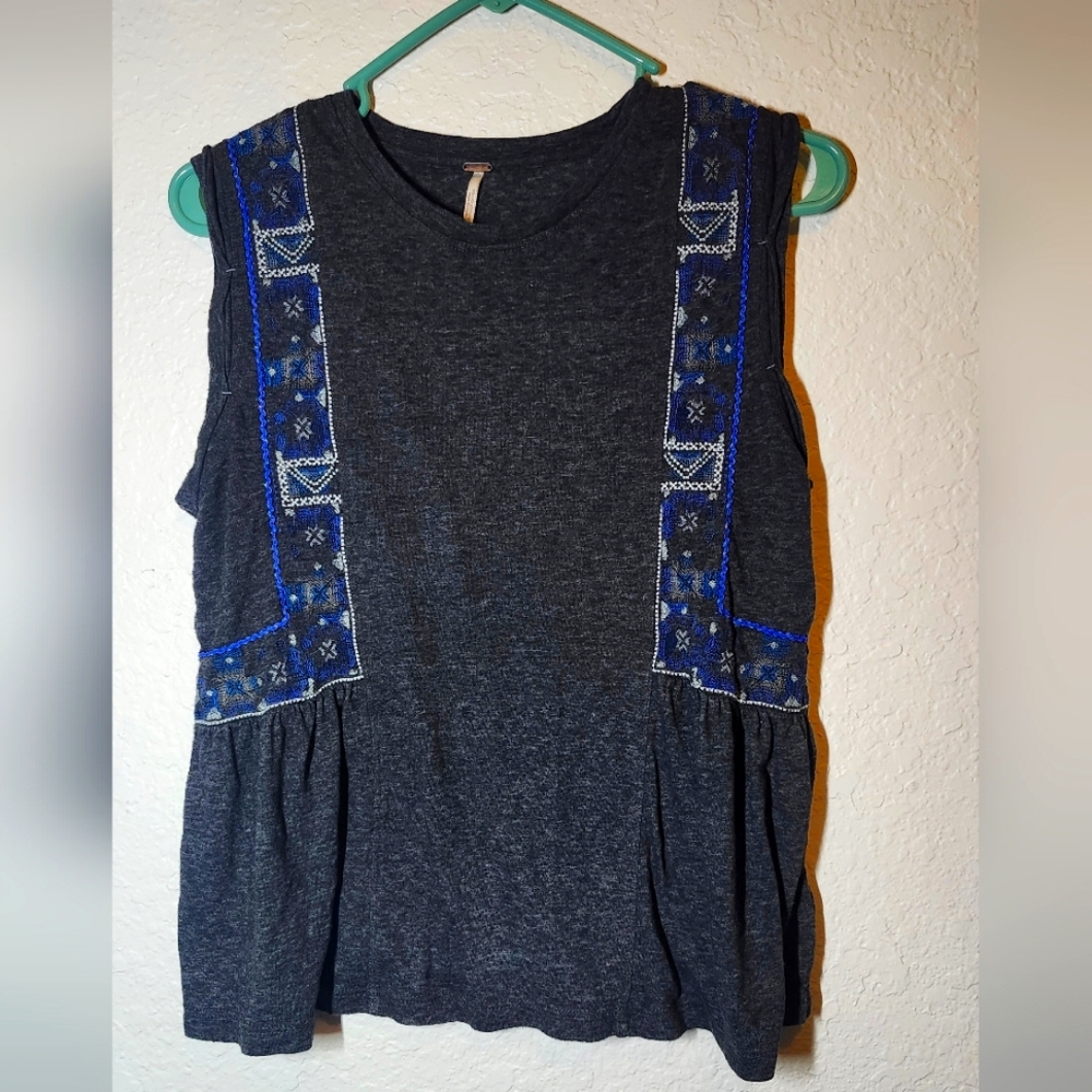 Free People embroidered Gray and Blue Women's Top size medium
